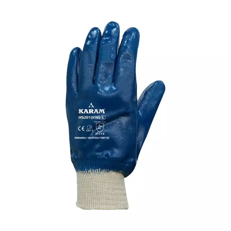 Karam Gloves | Techtion Heavy Duty | Nitrile Fully Coated | Jersey Fleeced Lined With Cuff | HS201(SC)