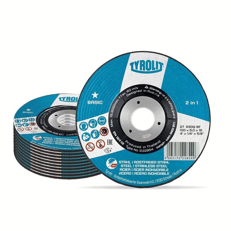 Tyrolit - 4" Grinding wheel - Size : 100mm x 6mm x 16mm, Basic 2 in1 (Grade No - 222854)
