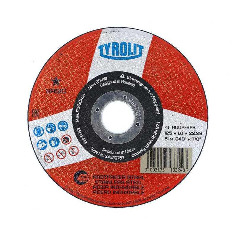 Tyrolit - 5" Cutoff wheel - Size : 125mm x 1mm x 22,23mm, (Grade No - 34589757)