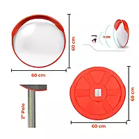 Convex Mirror | Polycarbonate | 60, 80, 100 cm Dia with Clamp | Pole type bracket | (Wall Bracket or Pole not included)