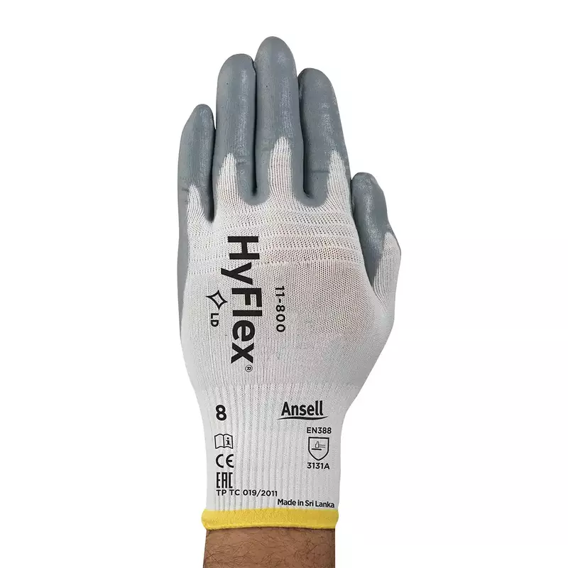 Ansell | HyFlex 11-800 | Nylon Liner | Grey Nitrile Palm Coated| CE -EN388 -3131