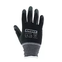 Gloves | PU Coated Nylon Knitted | Colour - Black | Size - Large | OTBR | Pack of 10