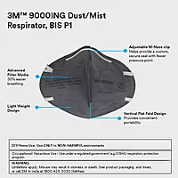 3M 9000ING | Grey - Disposable Dust / Mist Respirator with ISI Mark | Pack Of 100