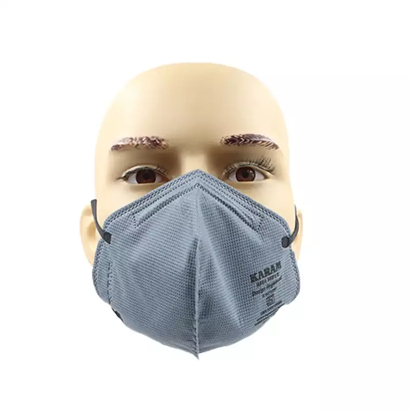 Karam RF01 Respirator | P1 Flat Fold with Nose Clip,Ear Loop | Grey Colour | ISI Marked | Pack of 100