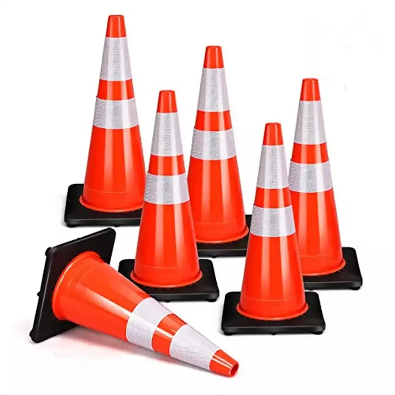 Multipurpose Traffic Cone with Black Heavy Rubber Base 750mm with Rubber Ring