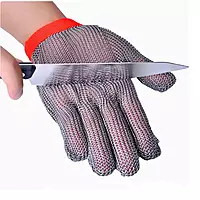 Gloves Five finger Stainless Steel Metal Mesh, Textile Cuff: White