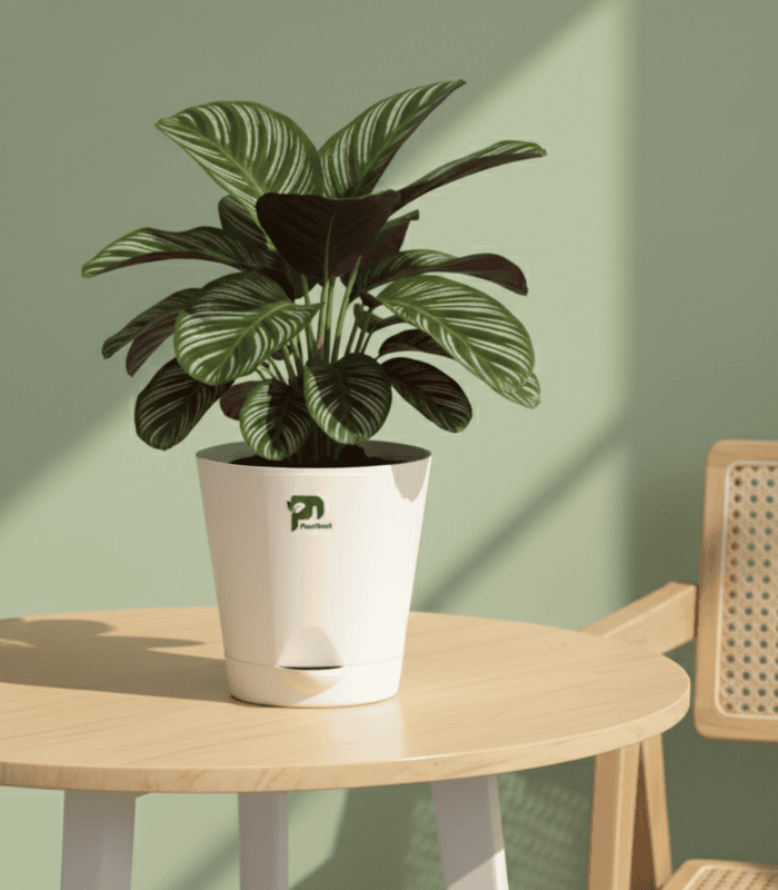 Calathea Sanderiana in 4 Inch Self-Watering Pot