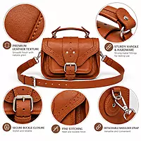 Cambridge Genuine Leather Mini Satchel Bag - Tan Brown