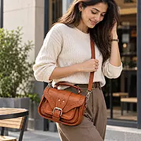 Cambridge Genuine Leather Mini Satchel Bag - Tan Brown