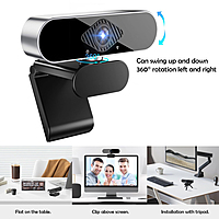 1080P Full HD Webcam for PC with Microphone – USB Plug and Play Camera with 360° Rotation