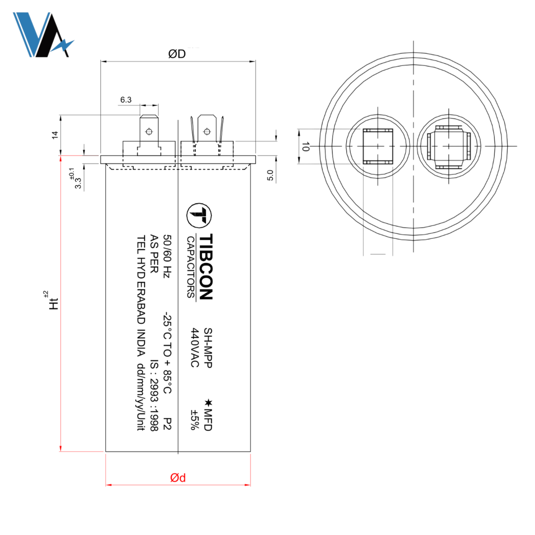 Tibcon 50 MFD Capacitor for Air Conditioner (PIN Type)