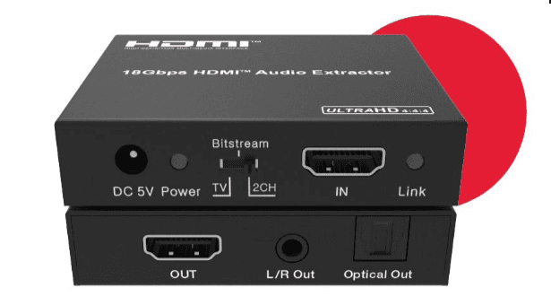 HDMI Audio Extractor 4K 60Hz, 18Gbps | HDMI 2.0, HDCP 2.2, SPDIF & L/R Output, HDR, CEC, Dolby/DTS Audio Support