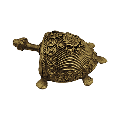 Carved Brass Tortoise Vastu Showpiece | Floral Spiral Shell
