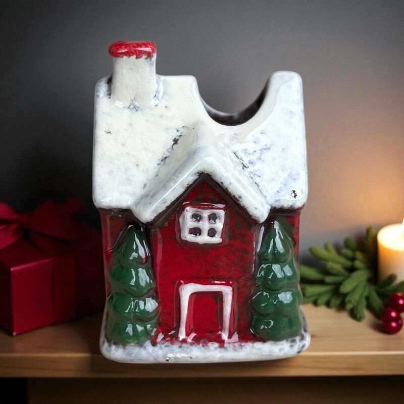 Ceramic Red Christmas House Candle Holder Ceramic Red Christmas House Candle Holder