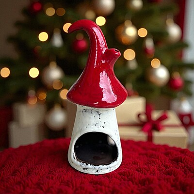 Ceramic Red Hat Christmas Tealight Candle Holder