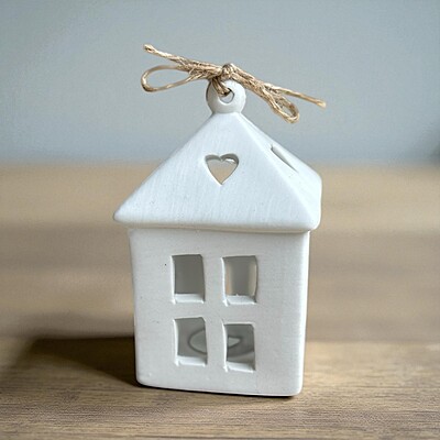 Ceramic White Light House with Coir Yarn Ceramic White Light House with Coir Yarn