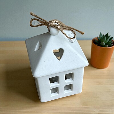 Ceramic White Light House with Coir Yarn