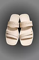 Natural leather women's slide chappal, hand-tooled dot pattern, Chamba — Yatrika Crafts