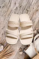 Natural leather women's slide chappal, hand-tooled dot pattern, Chamba — Yatrika Crafts