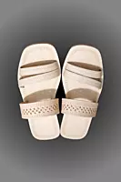 Natural leather women's slide chappal, hand-tooled dot pattern, Chamba — Yatrika Crafts