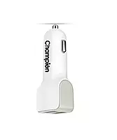 Champion Dual Port USB Fast Car Charger 3A | Compact High-Speed Charger for Android & iPhone (White)