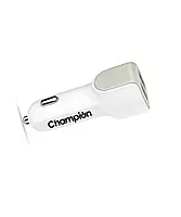 Champion Dual Port USB Fast Car Charger 3A | Compact High-Speed Charger for Android & iPhone (White)
