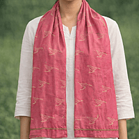 Handmade Chanderi Sparrow Embroidery Stole