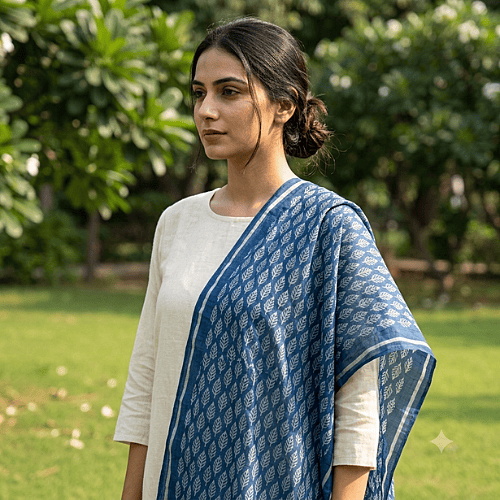 Chanderi Leaf Printed Stole