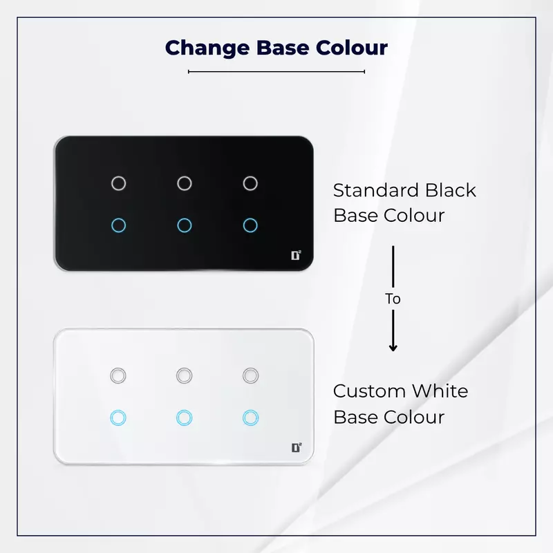 D2Touch Black Base Colour to White Base Colour For 2M/4M/6M/8M Touch Switch Panel for Acrylic Glossy, Matte & Glass Panels, Add As Accessories Per Panel