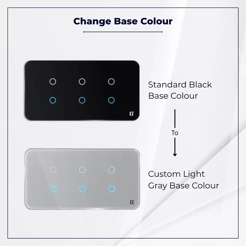 D2Touch Black Base Colour to Light Gray Base Colour For 2M/4M/6M/8M Touch Switch Panel for Acrylic Glossy, Matte & Glass Panels, Add As Accessories Per Panel
