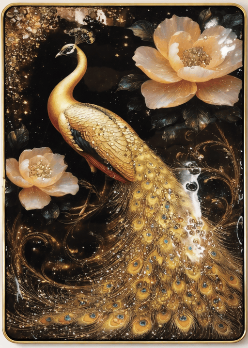 Golden Peacock Floral Wall Art Inch – Resin Crystal Embedded Luxury Decor Frame Golden Peacock Floral Wall Art Inch – Resin Crystal Embedded Luxury Decor Frame