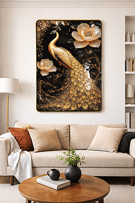 Golden Peacock Floral Wall Art Inch – Resin Crystal Embedded Luxury Decor Frame Golden Peacock Floral Wall Art Inch – Resin Crystal Embedded Luxury Decor Frame