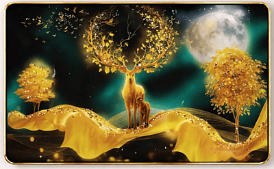 Golden Deer Moonlight Wall Art  – Resin Crystal Embedded Luxury Nature Decor Frame