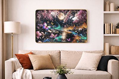 Moonlight Butterfly Floral Wall Art  – Resin Crystal Embedded Fantasy Nature Decor