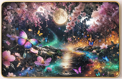 Moonlight Butterfly Floral Wall Art  – Resin Crystal Embedded Fantasy Nature Decor
