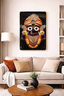 Lord Jagannath Wall Art  – Resin Crystal Embedded Spiritual Decor Frame