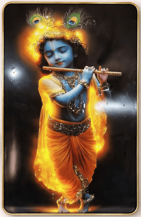 Divine Krishna Playing Flute Wall Art | Resin Crystal Embedded | Dust Resistant Spiritual Home Décor