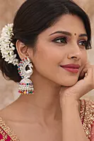 Silver Peacock Multicolor Jhumka Earrings