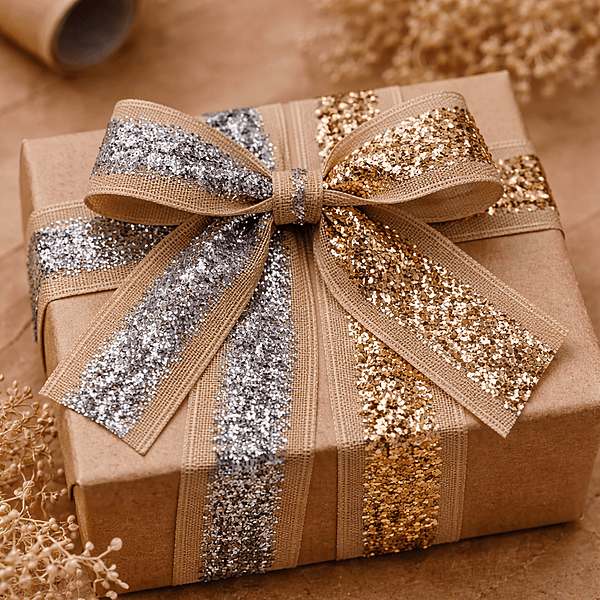 Natural Jute Ribbon With Glitter Sequin Center