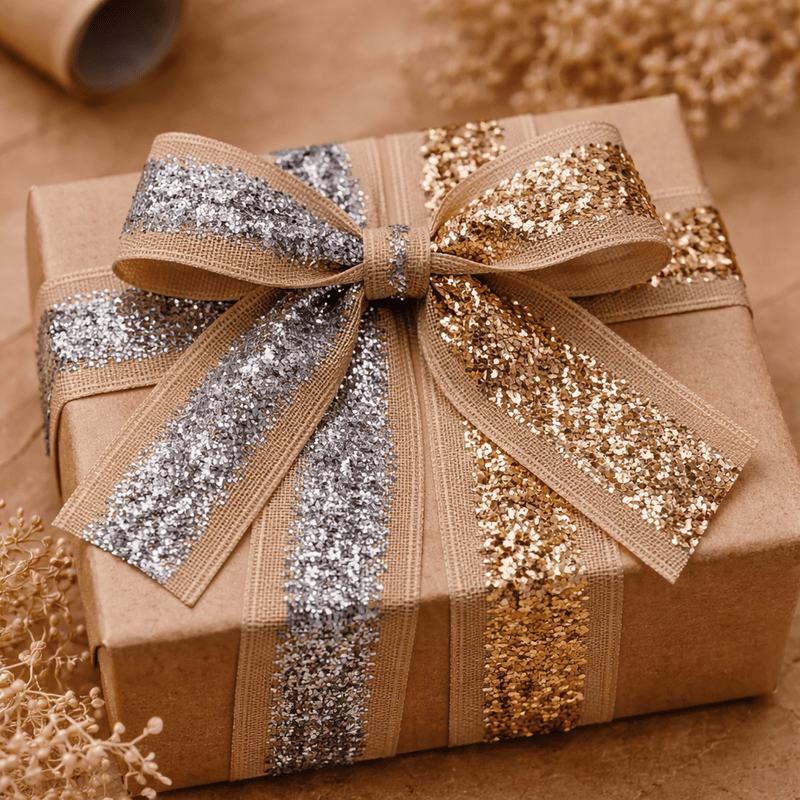 Natural Jute Ribbon With Glitter Sequin Center