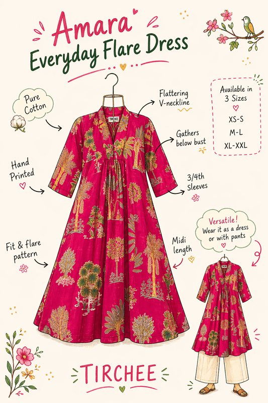 Amara's Everyday Flare Dress - Pink & Garden