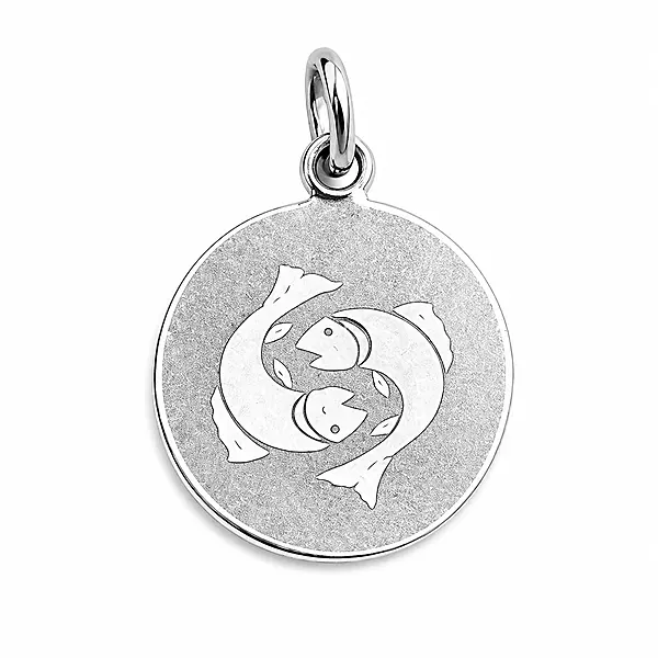 925 Sterling Silver Pisces Zodiac Pendant for Men & Women | Astrology Fish Charm Necklace | Round Engraved Horoscope Jewelry