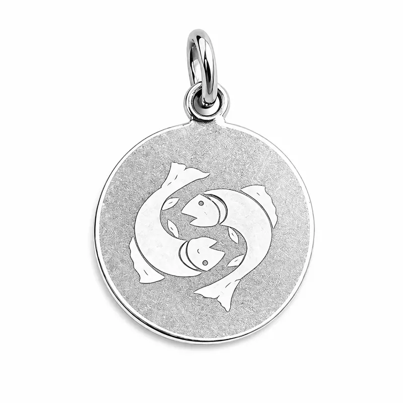 925 Sterling Silver Pisces Zodiac Pendant for Men & Women | Astrology Fish Charm Necklace | Round Engraved Horoscope Jewelry