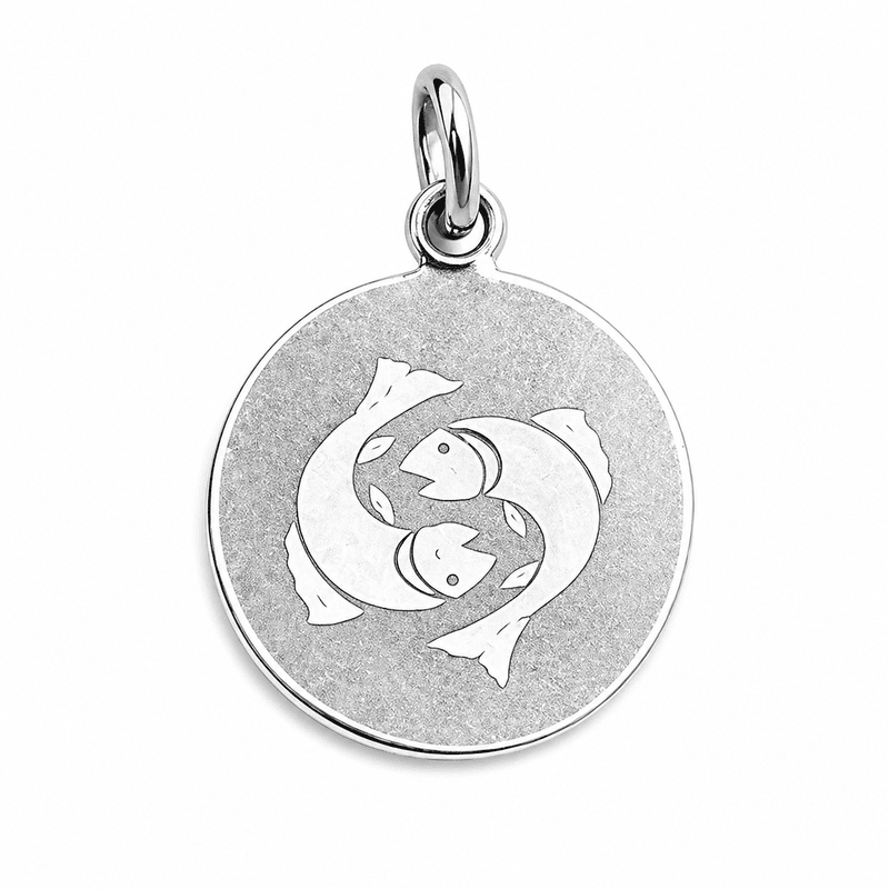 925 Sterling Silver Pisces Zodiac Pendant for Men & Women | Astrology Fish Charm Necklace | Round Engraved Horoscope Jewelry