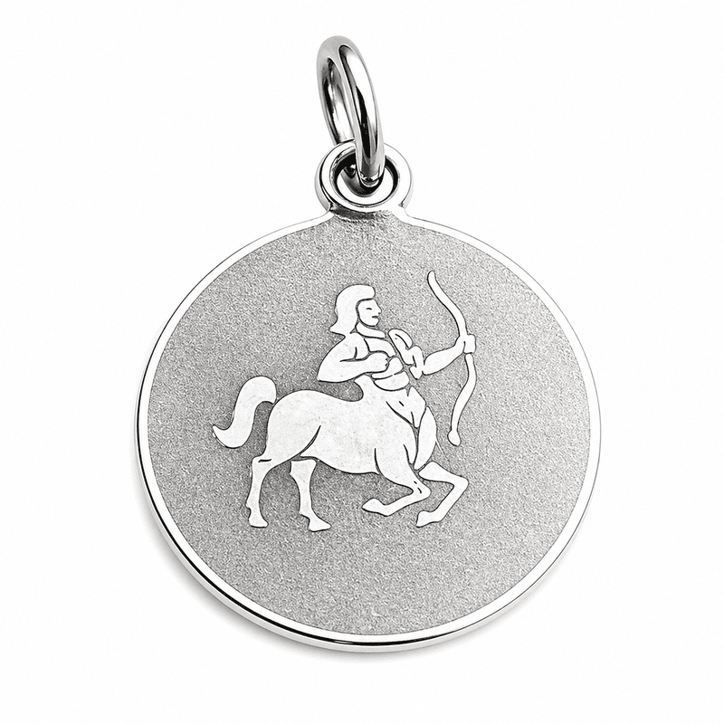 925 Sterling Silver Sagittarius Zodiac Pendant for Men & Women | Archer Astrology Charm Necklace | Round Engraved Horoscope Jewelry