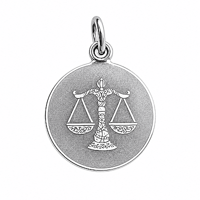 925 Sterling Silver Libra Zodiac Pendant for Men & Women | Astrology Balance Scale Charm Necklace | Round Engraved Horoscope Jewelry