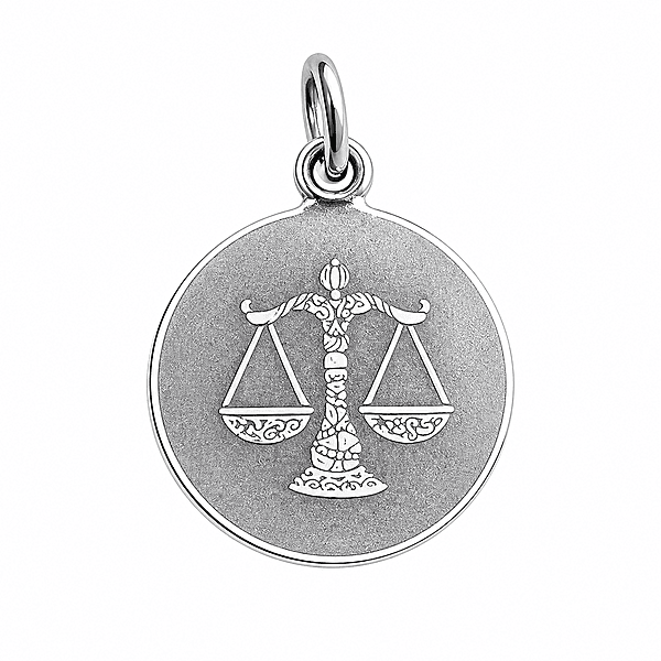 925 Sterling Silver Libra Zodiac Pendant for Men & Women | Astrology Balance Scale Charm Necklace | Round Engraved Horoscope Jewelry