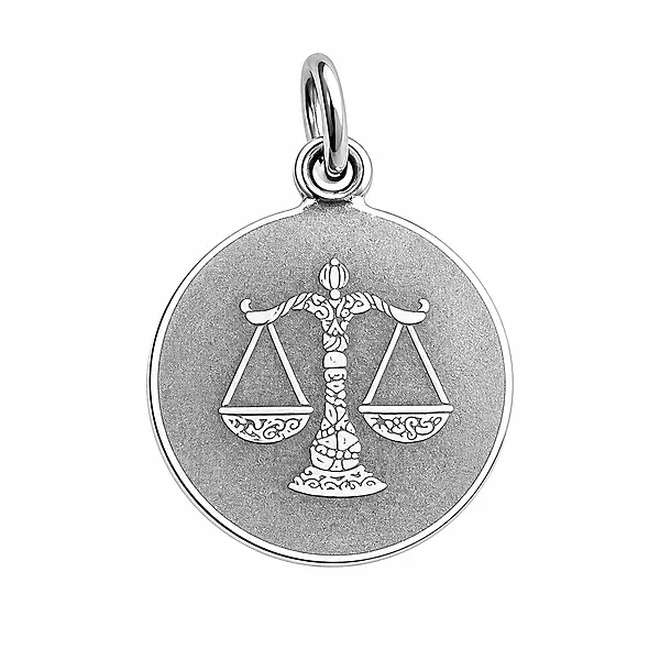 925 Sterling Silver Libra Zodiac Pendant for Men & Women | Astrology Balance Scale Charm Necklace | Round Engraved Horoscope Jewelry