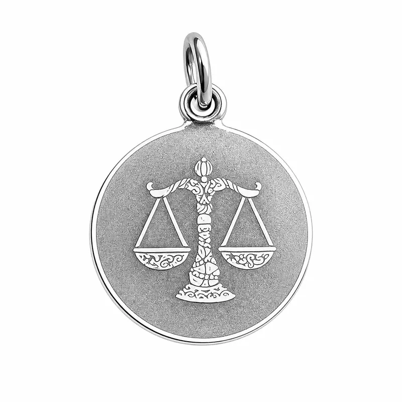 925 Sterling Silver Libra Zodiac Pendant for Men & Women | Astrology Balance Scale Charm Necklace | Round Engraved Horoscope Jewelry