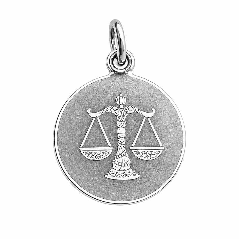 925 Sterling Silver Libra Zodiac Pendant for Men & Women | Astrology Balance Scale Charm Necklace | Round Engraved Horoscope Jewelry